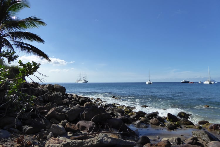 Windstar Cruises - Wind Surf anchored off the Caribbean island of Montserrat