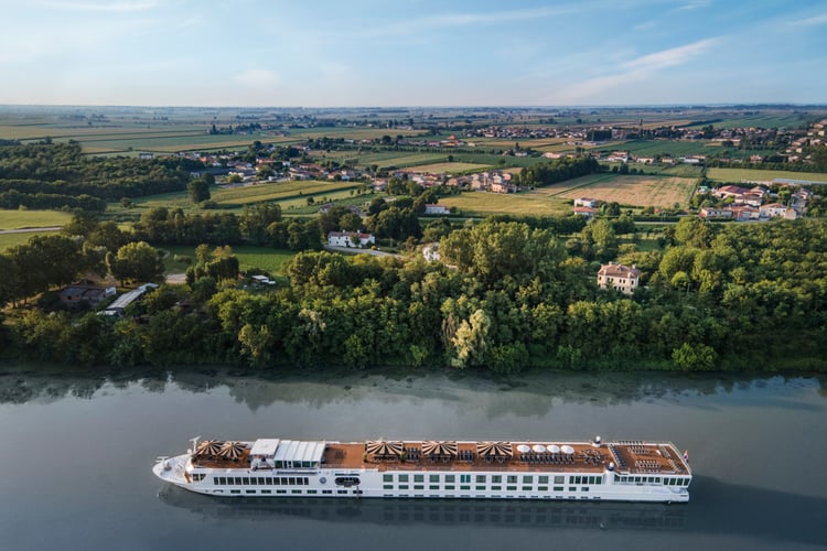 Uniworld's S.S. La Venezia cruising on Italy's river Po