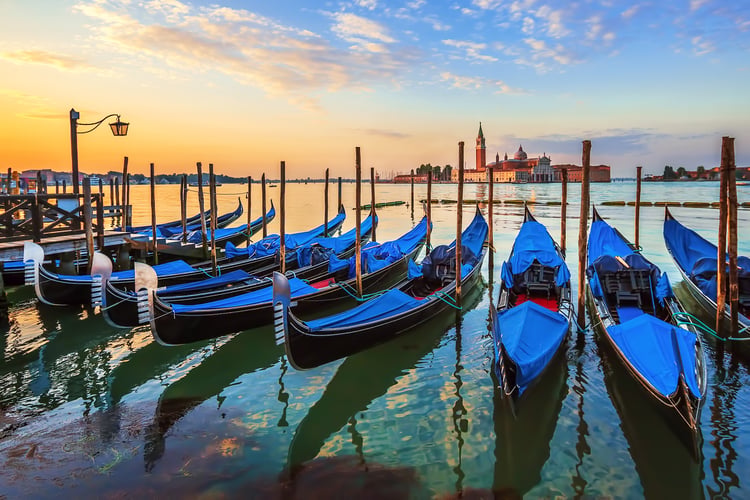 Sunrise gondolas in Venice, Italy
