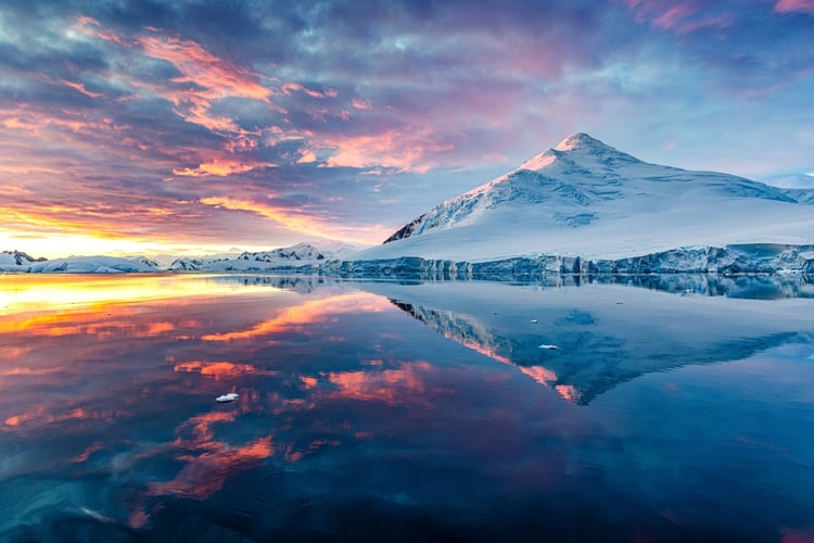 Antarctica landscape at sunset