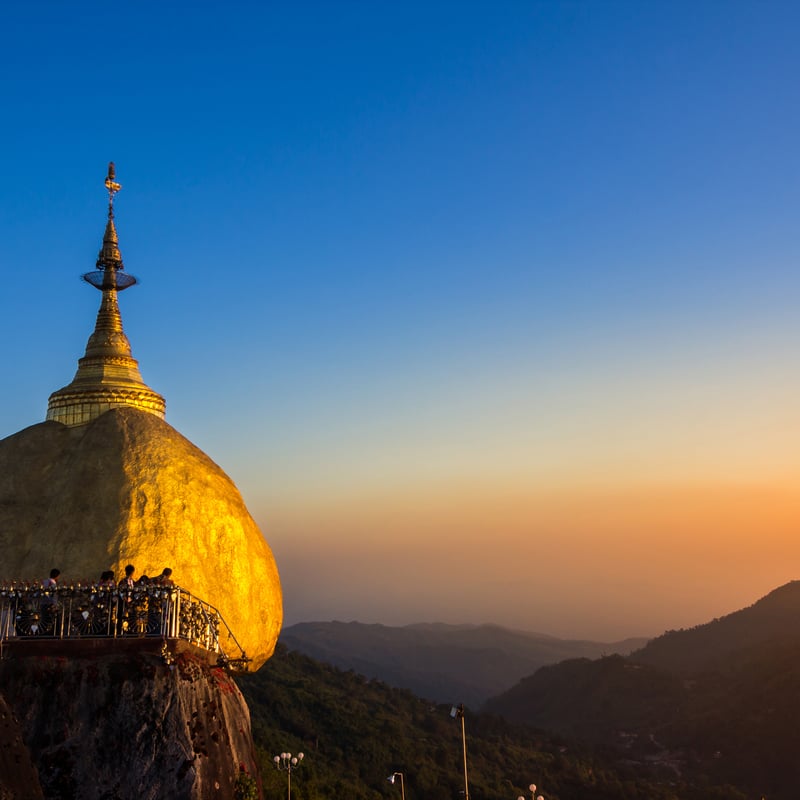 Golden Rock at dusk, Myanmar