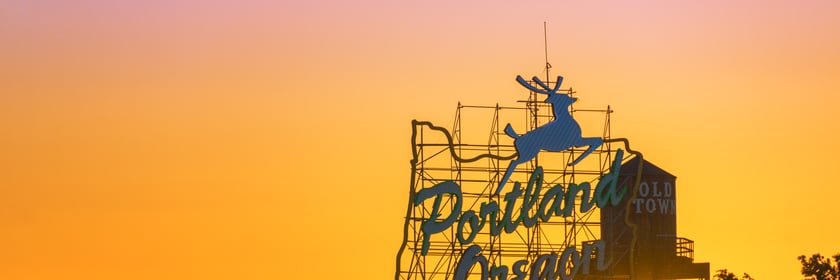 Portland, Oregon sign at sunset