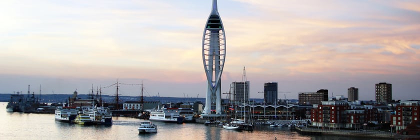 Portsmouth waterfront at sunset