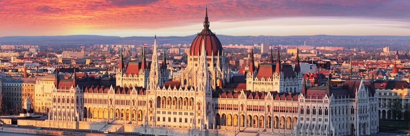 Sunrise over Parliament building, Budapest
