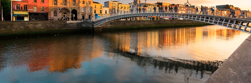 Sunset over the Liffey river in Dublin, Ireland