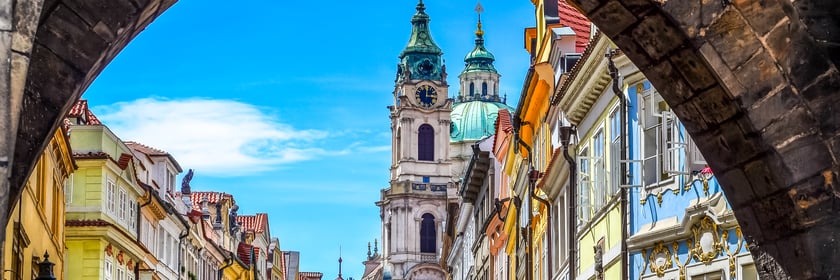 View of Prague old town from Charles Bridge