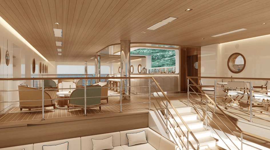 A rendering of the marina bar on board Four Seasons I
