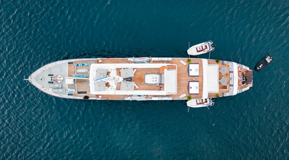 Aerial view of Aqua Expeditions' ocean ship Aqua Blu 