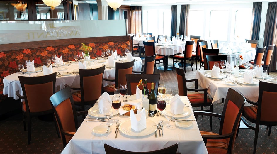 Restaurant on board AmaDante river cruise ship