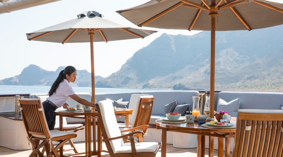 Al fresco breakfast on board Aqua Expeditions' ship Aqua Blu