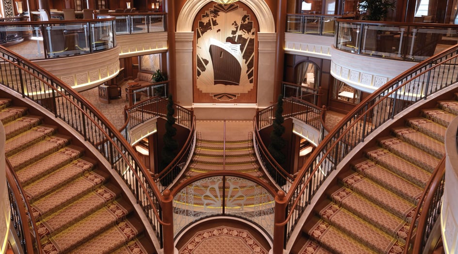 Grand Lobby on board Cunard's Queen Elizabeth cruise ship 