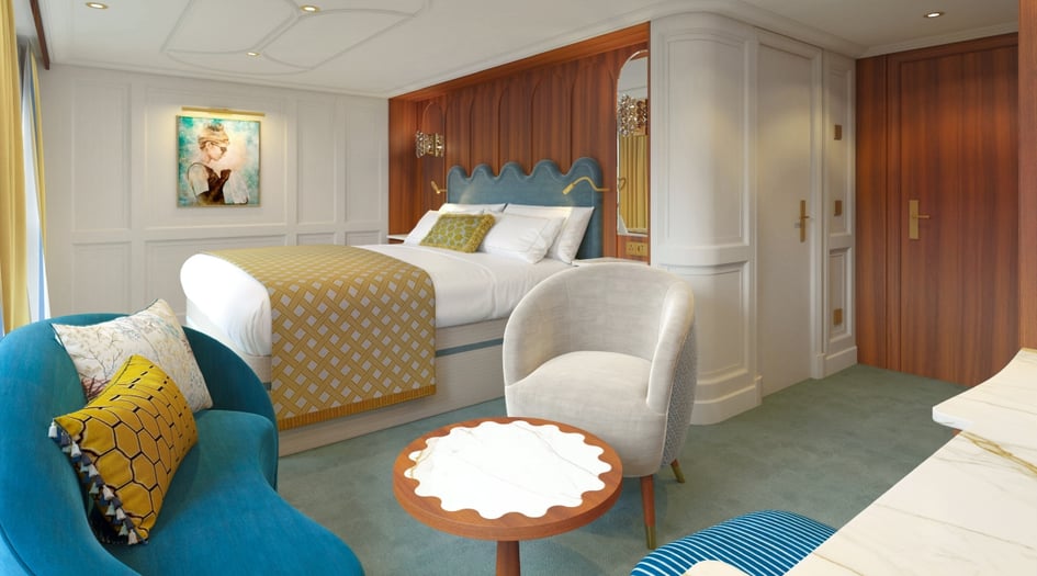 Suite rendering on board S.S. Audrey, Uniworld's new river vessel