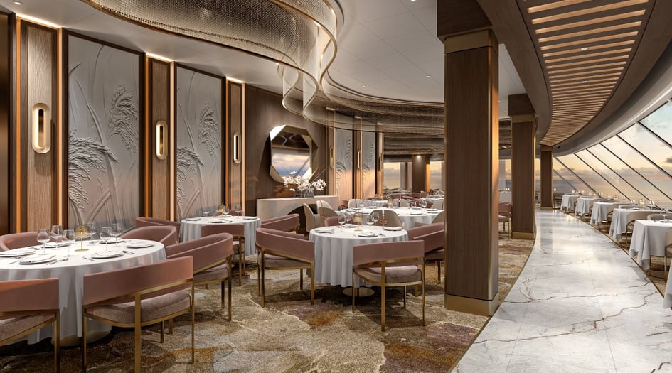 Rendering of the Grand Dining Room on board Oceania Sonata, the new ship from Oceania Cruises