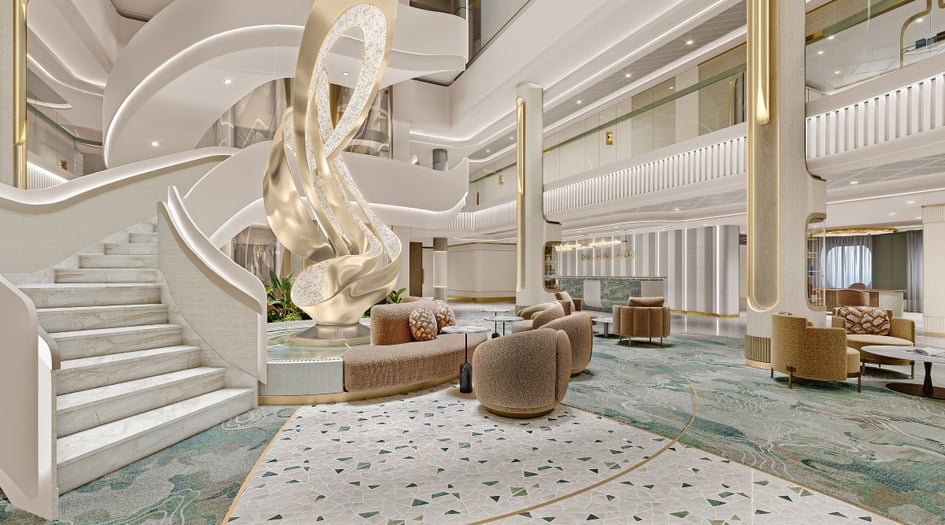 Rendering of the atrium on board Oceania Sonata, the new ship from Oceania Cruises
