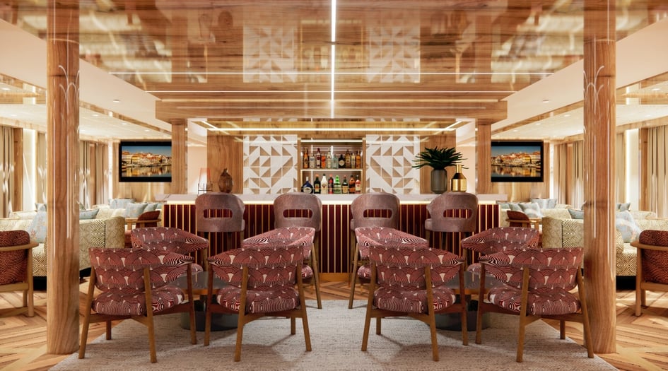 Lounge rendering on board S.S. São Rafael, Uniworld's newest Douro River vessel