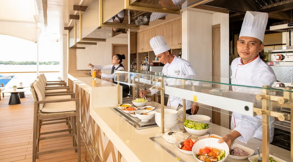 Sky Bar chefs' station on board Viking Saigon