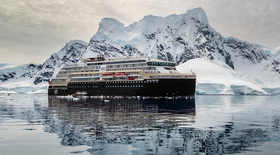 HX Hurtigruten Expeditions' ship MS Roald Amundsen at sea