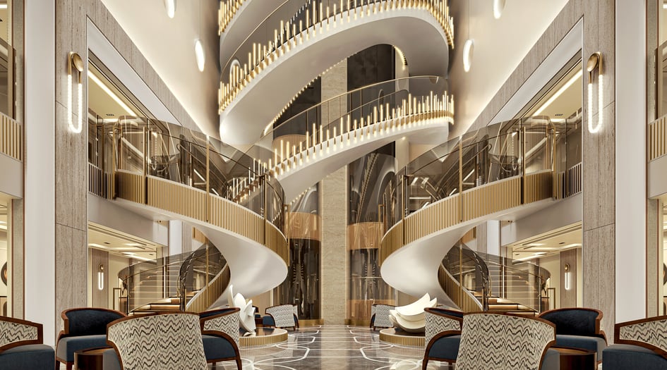 Rendering of the Atrium on board Seven Seas Prestige