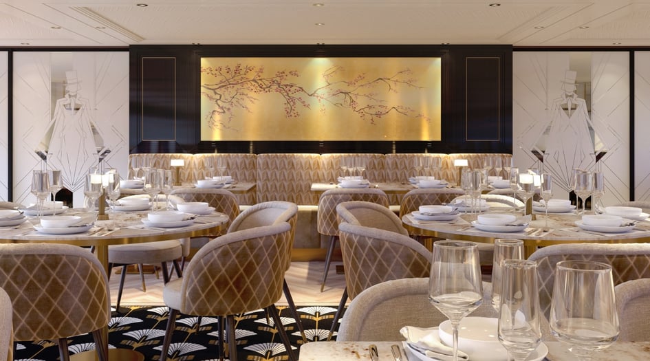 Restaurant rendering on board S.S. Marlene, Uniworld's new river vessel