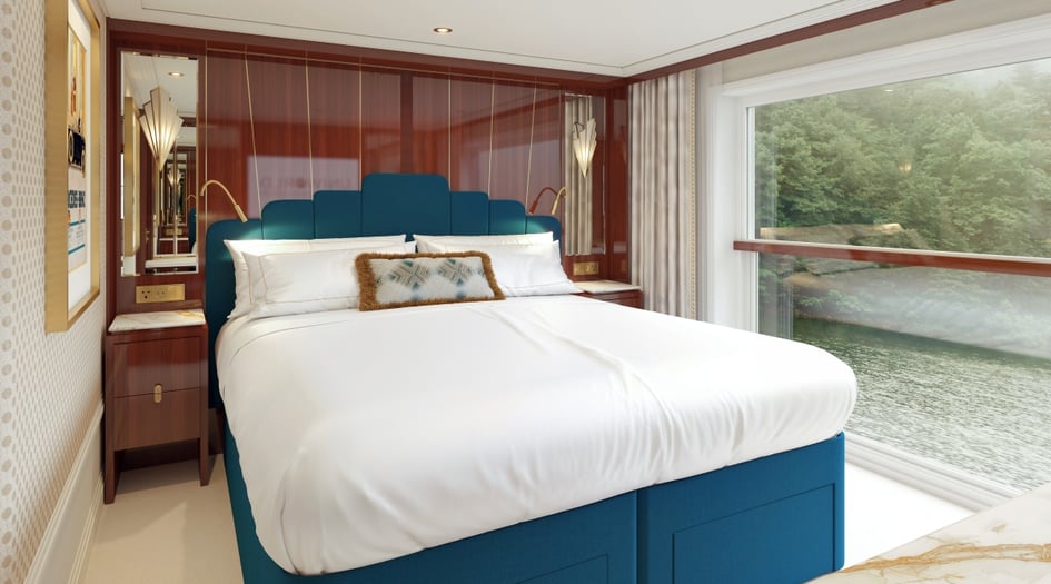 French Balcony stateroom rendering on board S.S. Marlene, Uniworld's new river vessel
