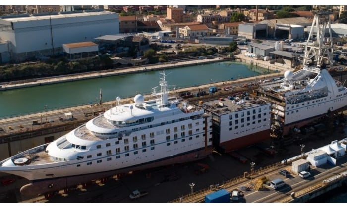 Aerial view of Star Breeze being stretched