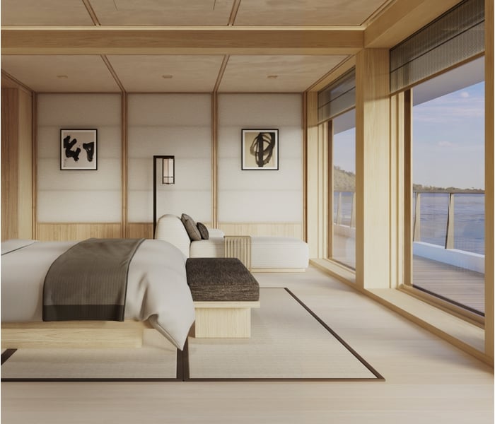 Premier Suite rendering on board Aman at Sea's yacht Amangati